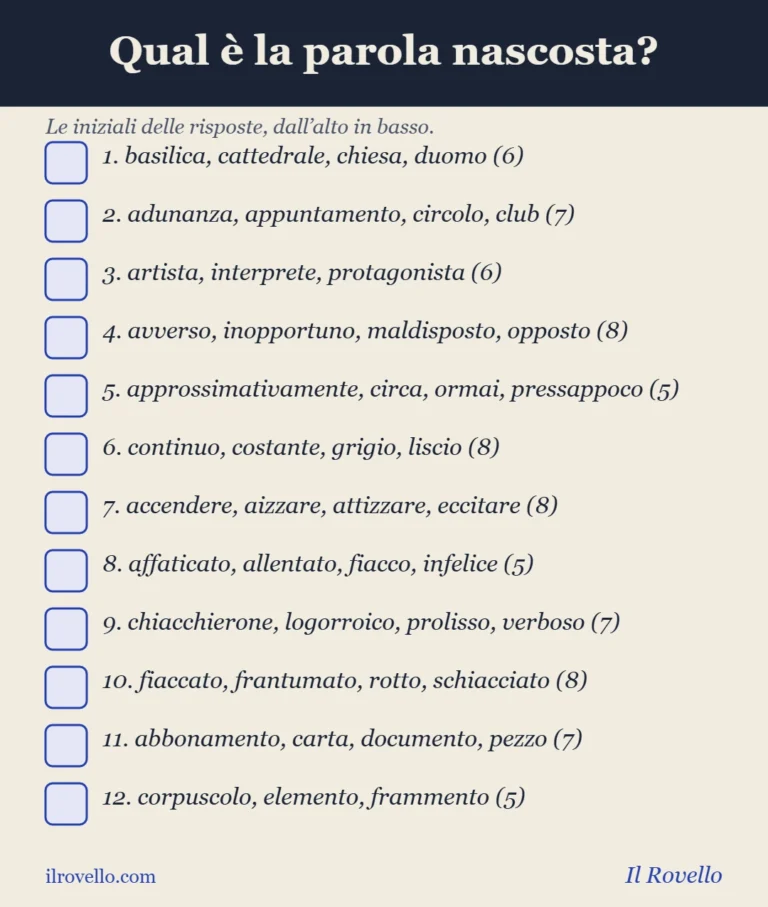Acrostico: indovina la parola formata dalle iniziali delle risposte