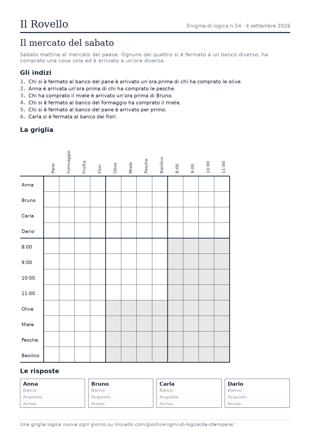 Griglia logica da stampare n.54, del 4 settembre 2026