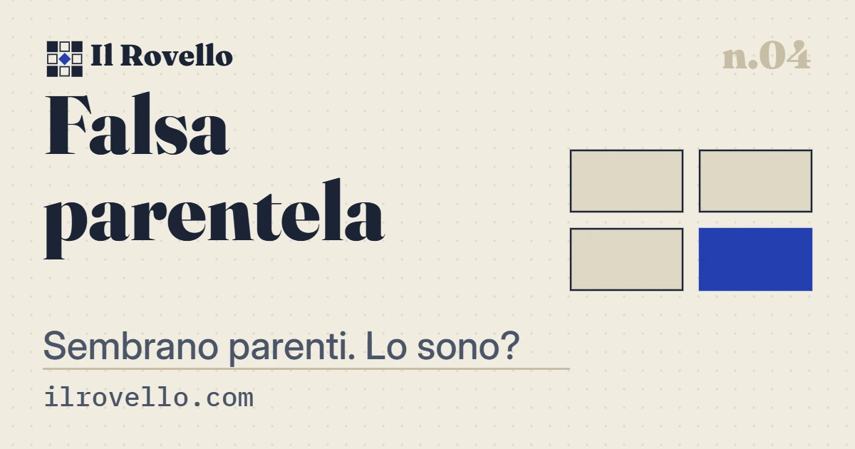 «Falsa parentela», gioco n.04 de Il Rovello: Quattro parole. Tre hanno la stessa origine, una si è solo intrufolata: scovala.