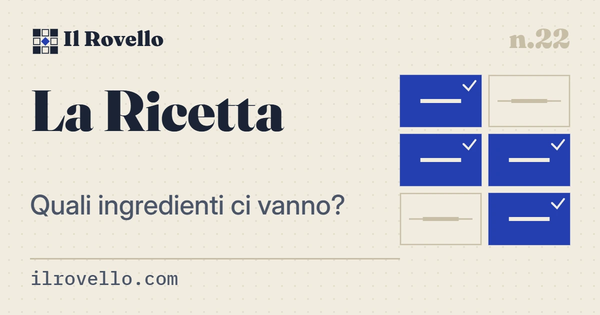 «La Ricetta», gioco n.22 de Il Rovello: un piatto della tradizione e dodici ingredienti, di cui alcuni non c'entrano niente. Tocca quelli giusti.