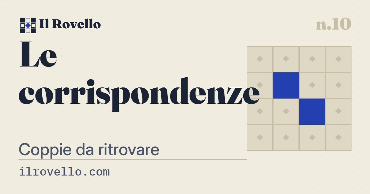 «Le corrispondenze», gioco n.10 de Il Rovello: Gira le carte e ritrova le coppie legate dal senso: sinonimi e definizioni.