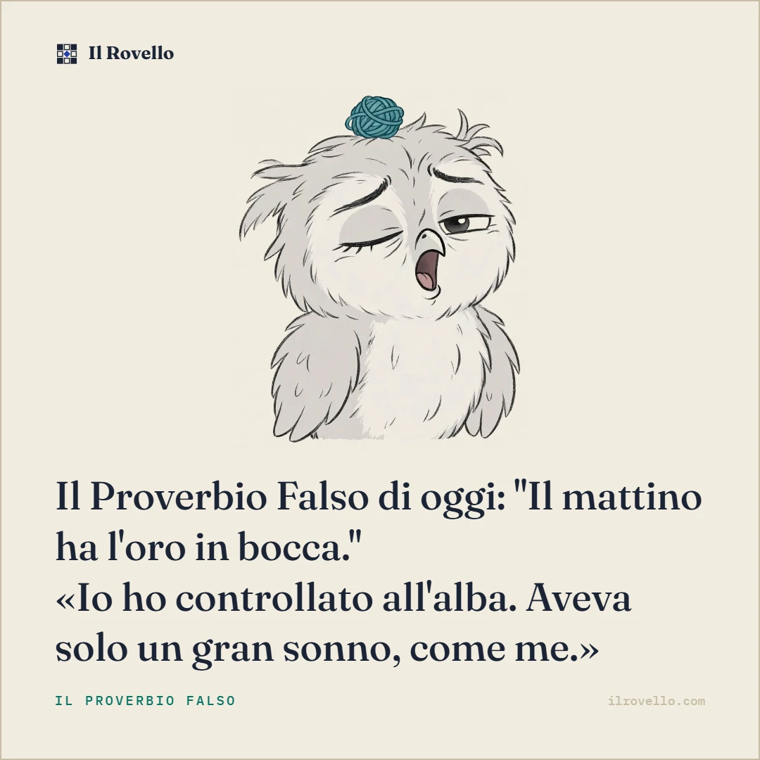 Rovello ha trovato il proverbio falso: Il mattino ha l'oro in bocca. Ha controllato ma aveva solo un gran sonno.